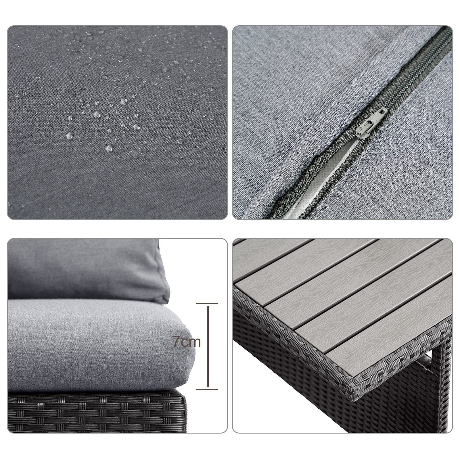 Gartenlounge - Set aus Polyrattan mit Ecklounge, Esstisch, 3 Hocker, Polster | Schwarz - MeXo - Home