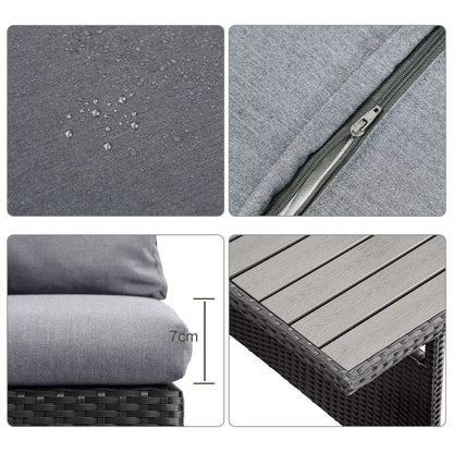 Gartenlounge - Set aus Polyrattan mit Ecklounge, Esstisch, 3 Hocker, Polster | Schwarz - MeXo - Home