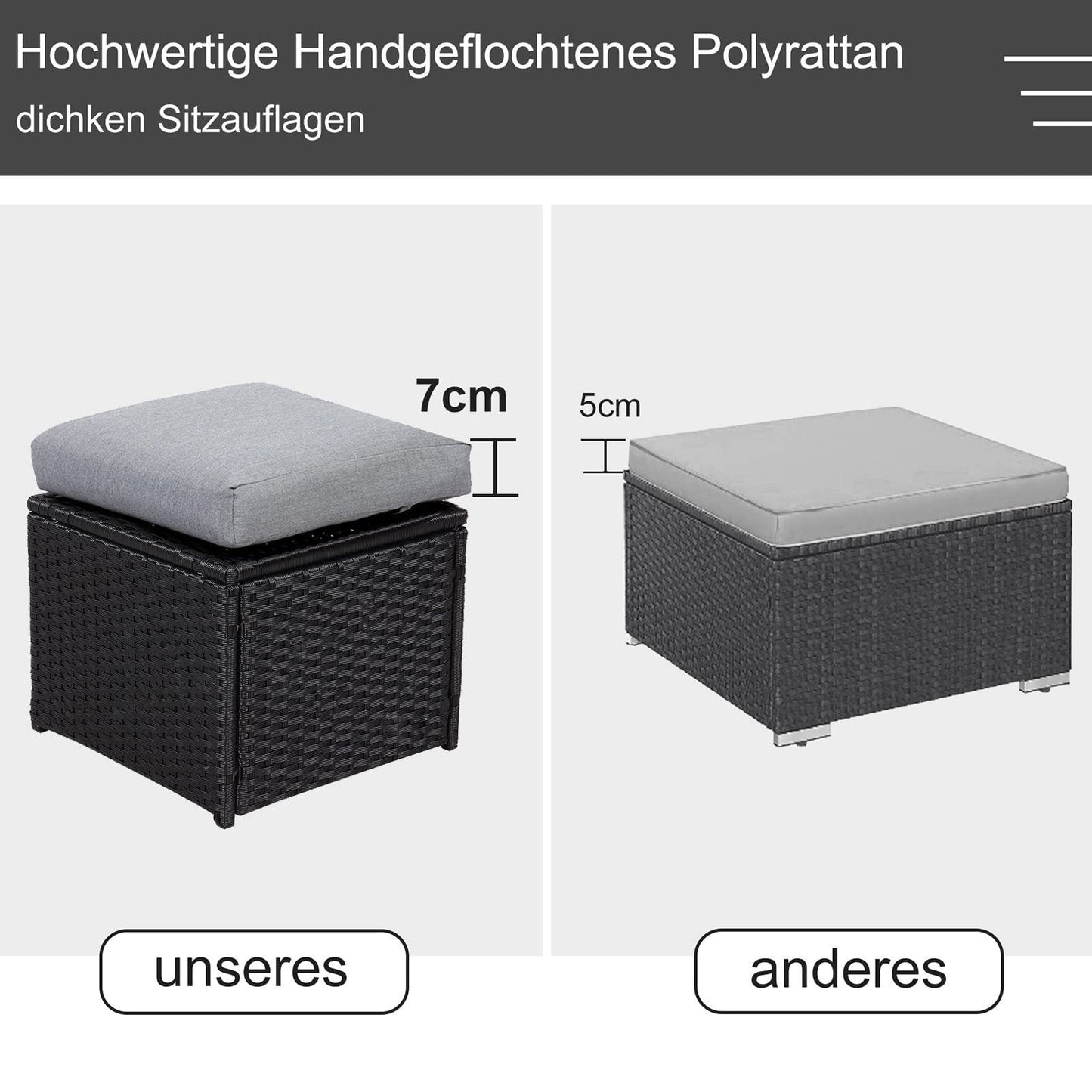 Gartenlounge - Set aus Polyrattan mit Ecklounge, Esstisch, 3 Hocker, Polster | Schwarz - MeXo - Home
