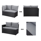 Gartenlounge - Set aus Polyrattan mit Ecklounge, Esstisch, 3 Hocker, Polster | Schwarz - MeXo - Home