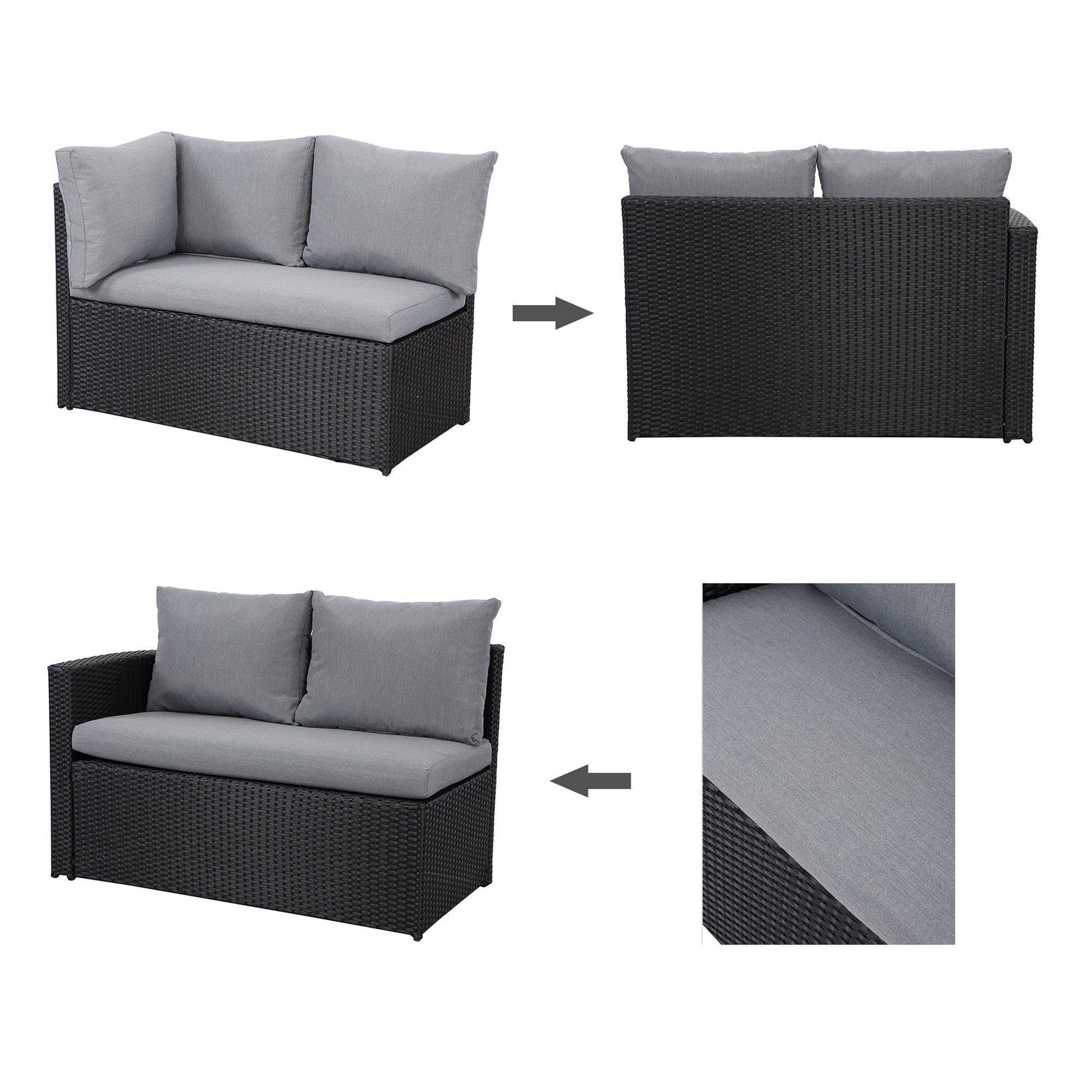 Gartenlounge - Set aus Polyrattan mit Ecklounge, Esstisch, 3 Hocker, Polster | Schwarz - MeXo - Home