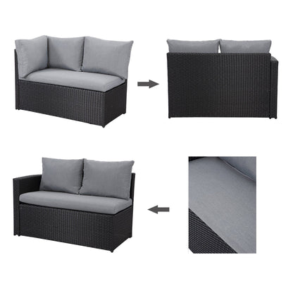 Gartenlounge - Set aus Polyrattan mit Ecklounge, Esstisch, 3 Hocker, Polster | Schwarz - MeXo - Home