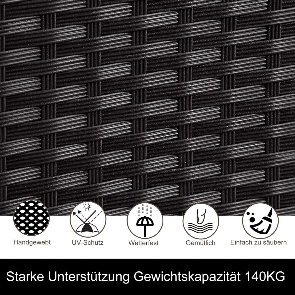 Gartenlounge - Set aus Polyrattan mit Ecklounge, Esstisch, 3 Hocker, Polster | Schwarz - MeXo - Home