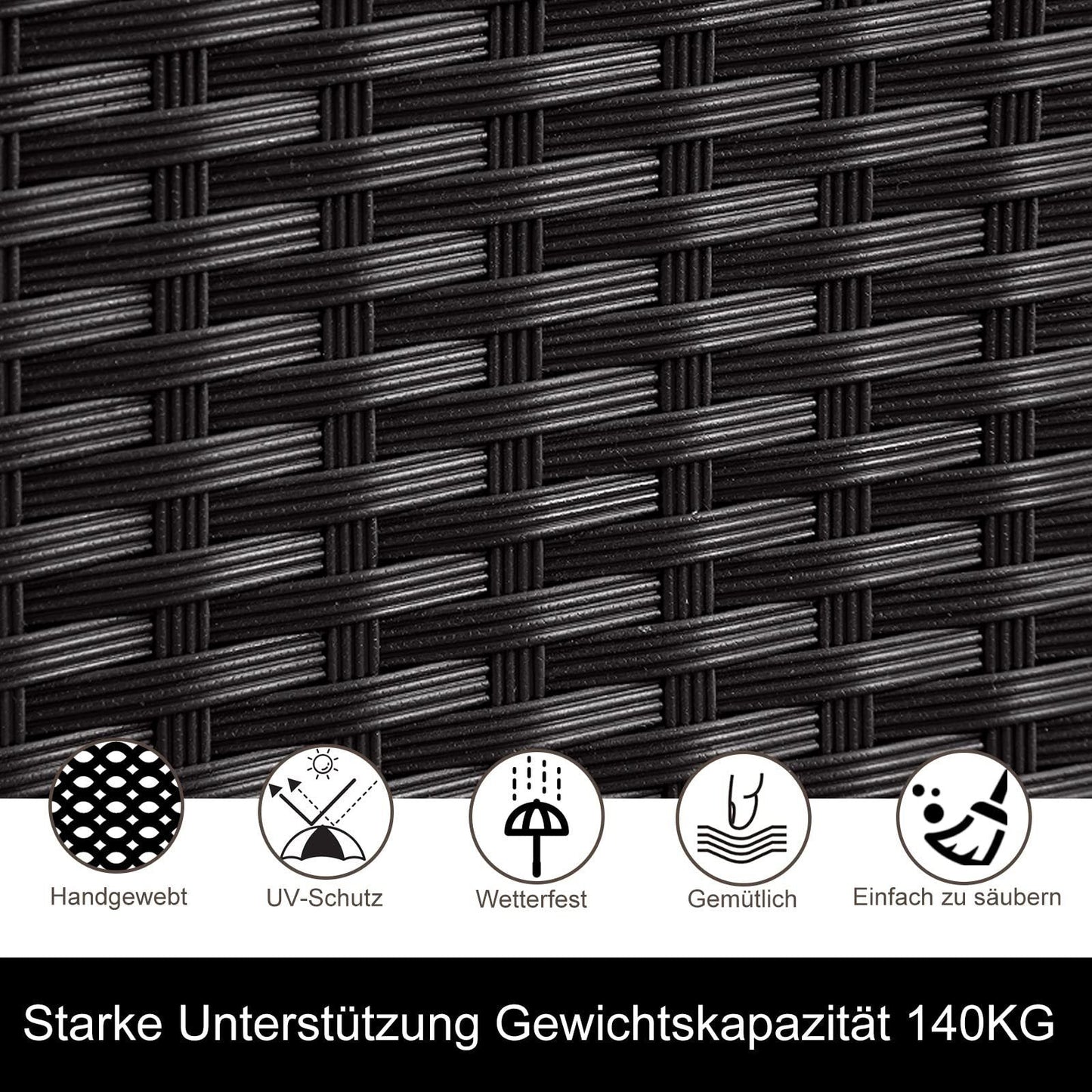 Gartenlounge - Set aus Polyrattan mit Ecklounge, Esstisch, 3 Hocker, Polster | Schwarz - MeXo - Home