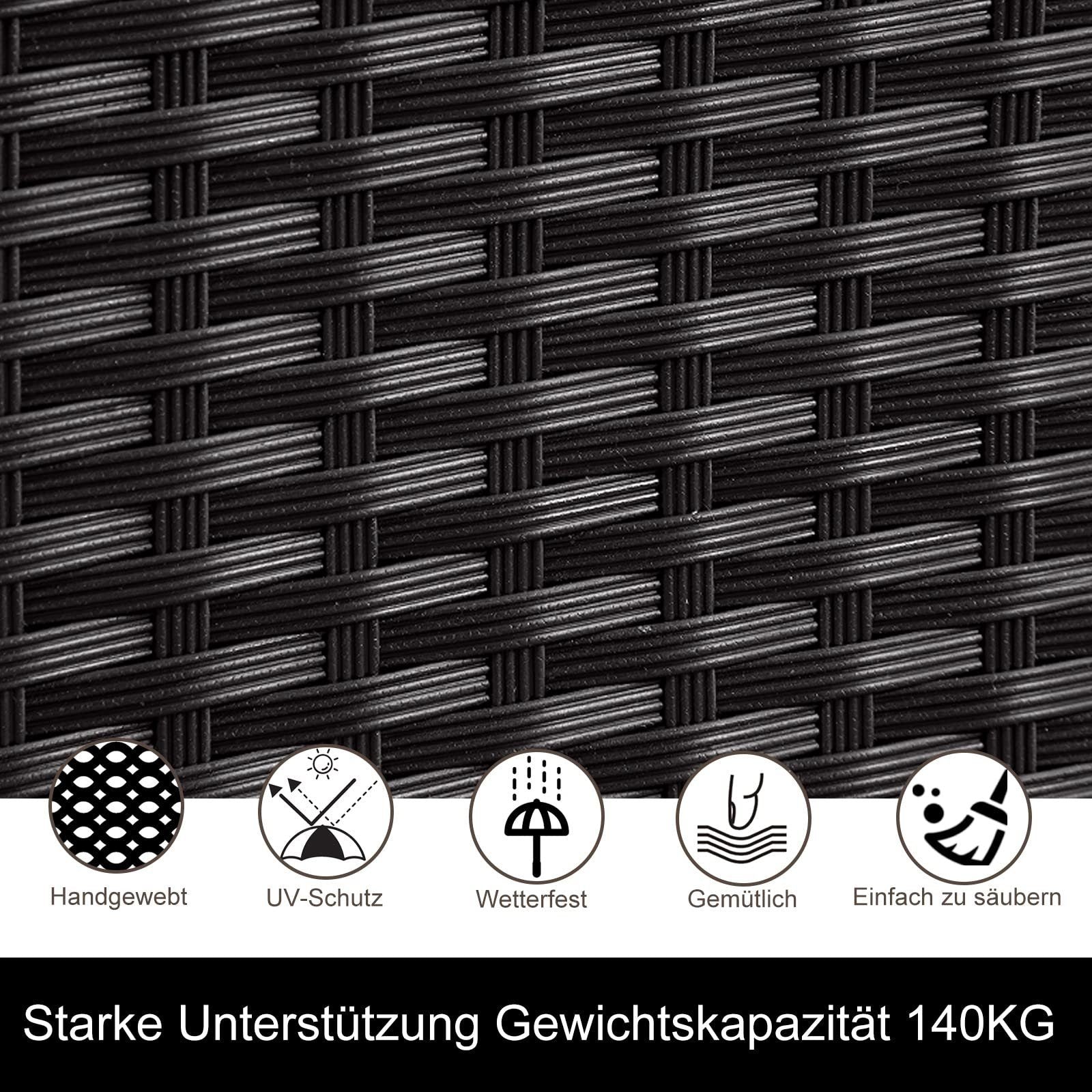 Gartenlounge - Set aus Polyrattan mit Ecklounge, Esstisch, 3 Hocker, Polster | Schwarz - MeXo - Home