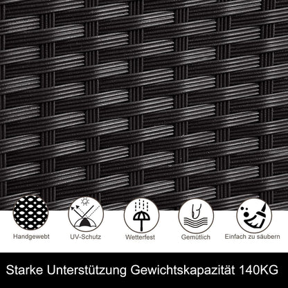 Gartenlounge - Set aus Polyrattan mit Ecklounge, Esstisch, 3 Hocker, Polster | Schwarz - MeXo - Home