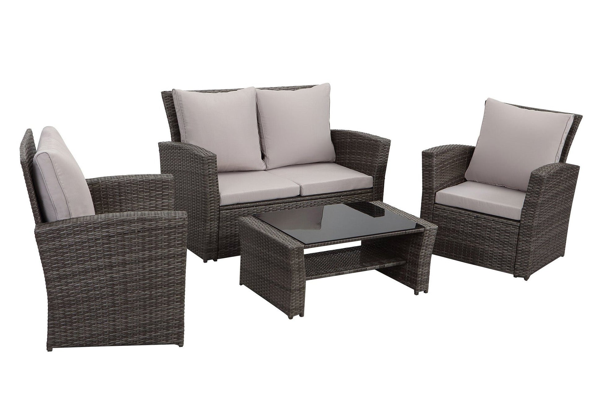 Gartenlounge - Set aus Polyrattan mit Polster für 4 Personen Grau - MeXo - Home