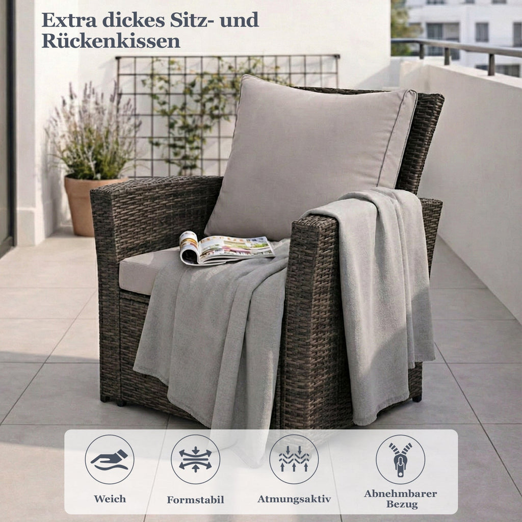 Gartenlounge - Set aus Polyrattan mit Polster für 4 Personen Grau - MeXo - Home