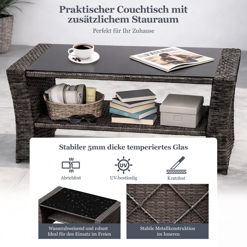 Gartenlounge - Set aus Polyrattan mit Polster für 4 Personen Grau - MeXo - Home