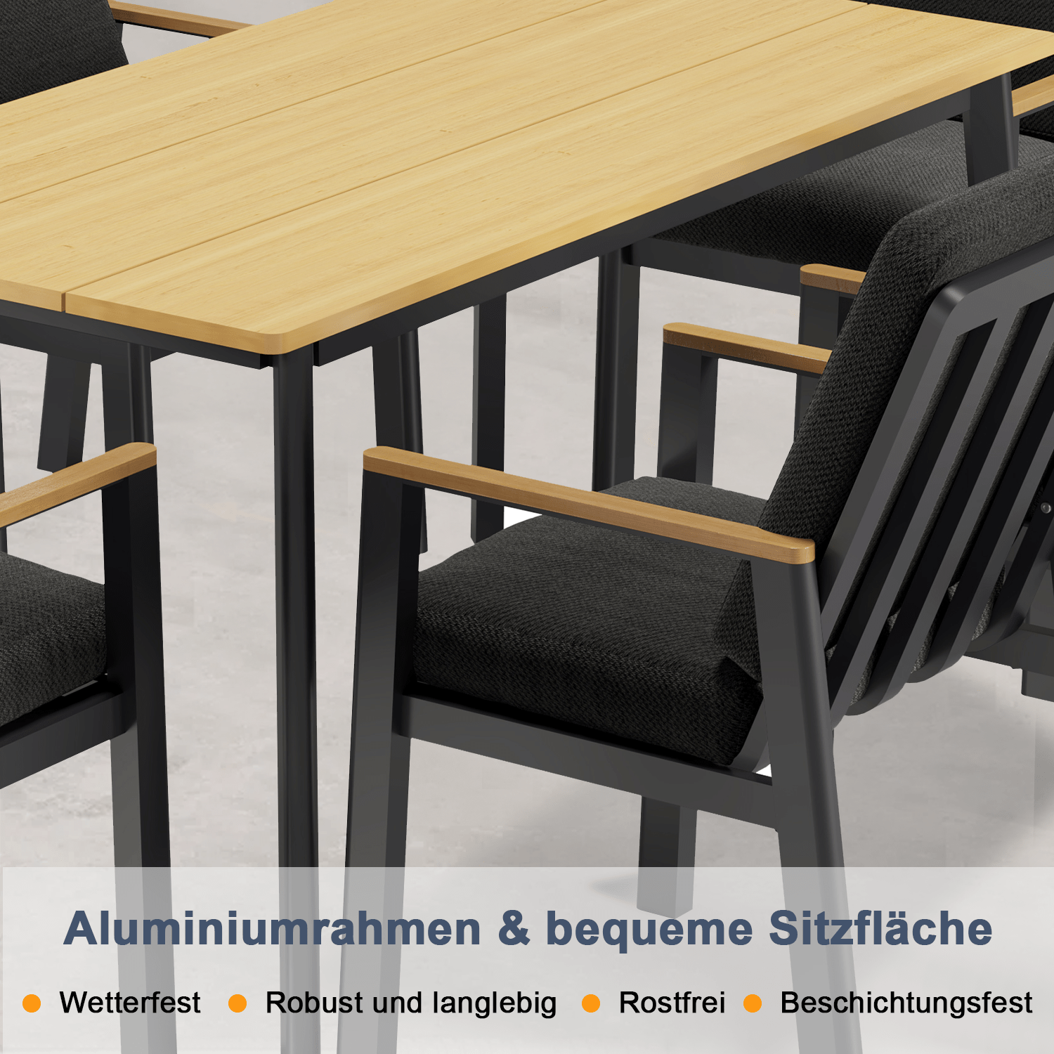 Gartenlounge - Set Dining Lounge für 6 Personen Outdoor (Gartenmöbelset, 7 - tlg., 6x Sessel, 1x Esstisch 150x80x74cm), Garten - Essgruppe mit Kissen und Sitzpolstern Aluminium - MeXo - Home