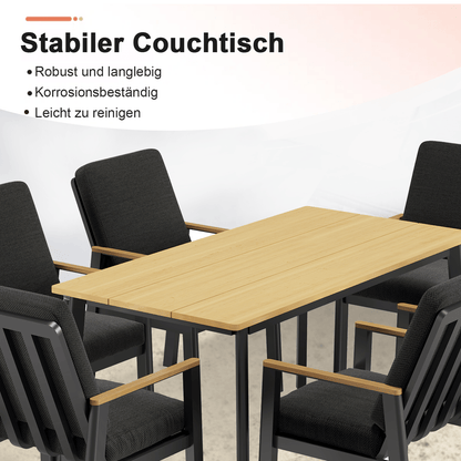 Gartenlounge - Set Dining Lounge für 6 Personen Outdoor (Gartenmöbelset, 7 - tlg., 6x Sessel, 1x Esstisch 150x80x74cm), Garten - Essgruppe mit Kissen und Sitzpolstern Aluminium - MeXo - Home