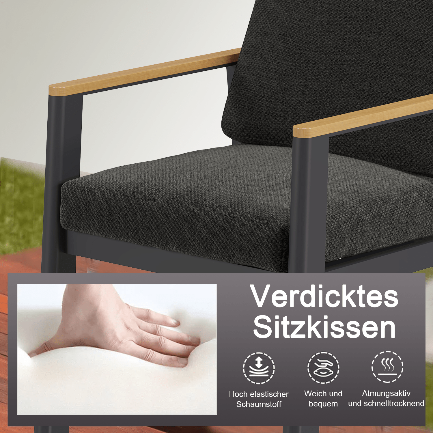 Gartenlounge - Set Dining Lounge für 6 Personen Outdoor (Gartenmöbelset, 7 - tlg., 6x Sessel, 1x Esstisch 150x80x74cm), Garten - Essgruppe mit Kissen und Sitzpolstern Aluminium - MeXo - Home