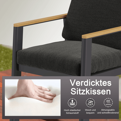 Gartenlounge - Set Dining Lounge für 6 Personen Outdoor (Gartenmöbelset, 7 - tlg., 6x Sessel, 1x Esstisch 150x80x74cm), Garten - Essgruppe mit Kissen und Sitzpolstern Aluminium - MeXo - Home
