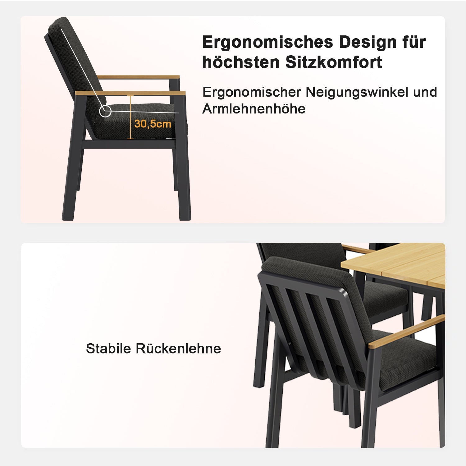 Gartenlounge - Set Dining Lounge für 6 Personen Outdoor (Gartenmöbelset, 7 - tlg., 6x Sessel, 1x Esstisch 150x80x74cm), Garten - Essgruppe mit Kissen und Sitzpolstern Aluminium - MeXo - Home