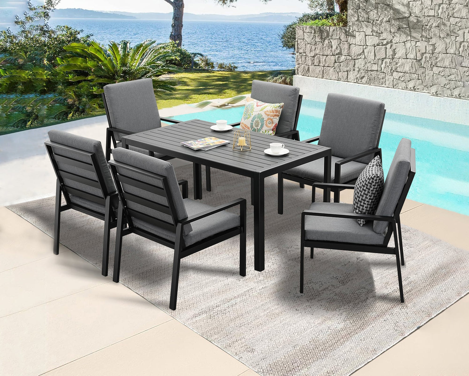 Gartenlounge - Set Gartenmöbel Set Aluminium (Garten Essgruppe für 4 Personen, 5 - tlg., 4 Sessel, 1 Esstisch, inkl. Auflagen), Sitzgruppe Gartengarnitur Set wetterfest und platzsparende - MeXo - Home