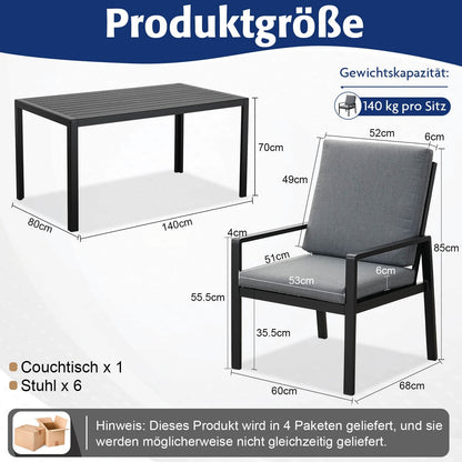 Gartenlounge - Set Gartenmöbel Set Aluminium (Garten Essgruppe für 4 Personen, 5 - tlg., 4 Sessel, 1 Esstisch, inkl. Auflagen), Sitzgruppe Gartengarnitur Set wetterfest und platzsparende - MeXo - Home