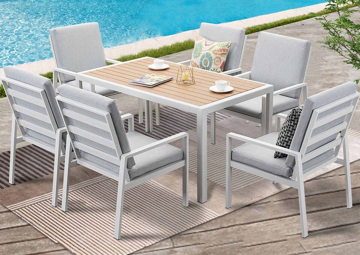 Gartenlounge - Set Gartenmöbel Set Aluminium (Garten Essgruppe für 4 Personen, 5 - tlg., 4 Sessel, 1 Esstisch, inkl. Auflagen), Sitzgruppe Gartengarnitur Set wetterfest und platzsparende - MeXo - Home