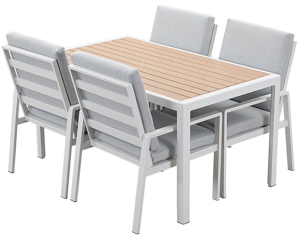 Gartenlounge - Set Gartenmöbel Set Aluminium (Garten Essgruppe für 4 Personen, 5 - tlg., 4 Sessel, 1 Esstisch, inkl. Auflagen), Sitzgruppe Gartengarnitur Set wetterfest und platzsparende - MeXo - Home