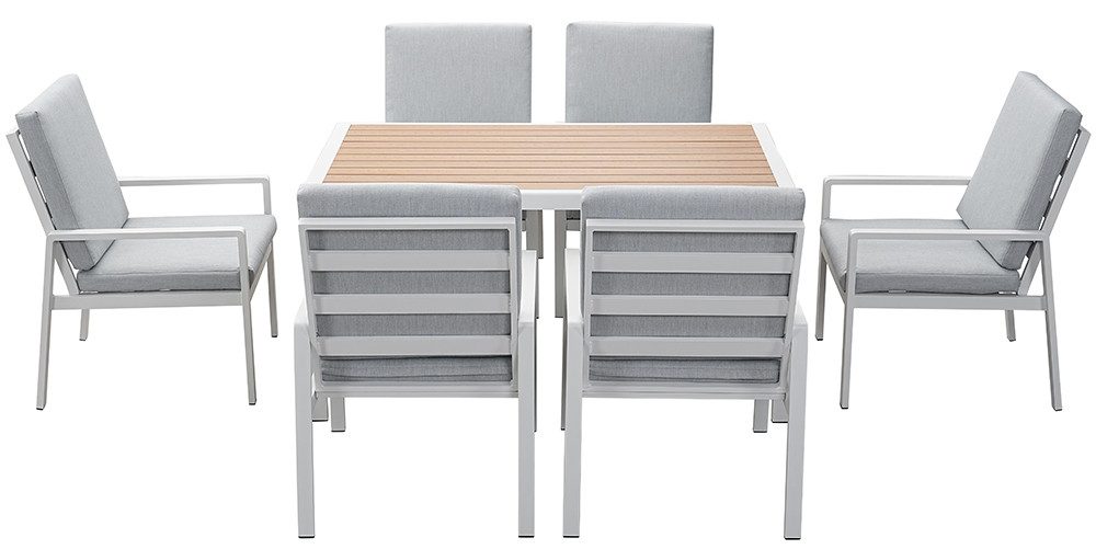 Gartenlounge - Set Gartenmöbel Set Aluminium (Garten Essgruppe für 4 Personen, 5 - tlg., 4 Sessel, 1 Esstisch, inkl. Auflagen), Sitzgruppe Gartengarnitur Set wetterfest und platzsparende - MeXo - Home