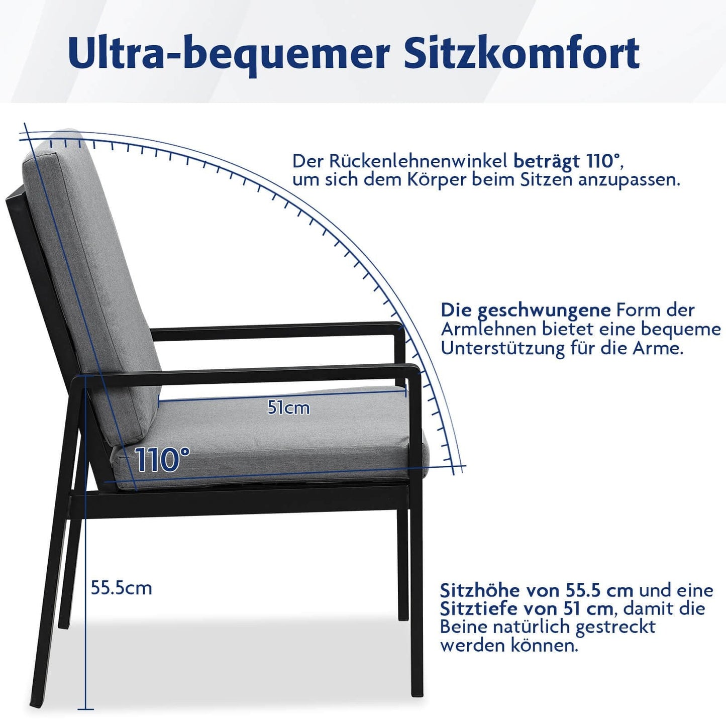 Gartenlounge - Set Gartenmöbel Set Aluminium (Garten Essgruppe für 4 Personen, 5 - tlg., 4 Sessel, 1 Esstisch, inkl. Auflagen), Sitzgruppe Gartengarnitur Set wetterfest und platzsparende - MeXo - Home
