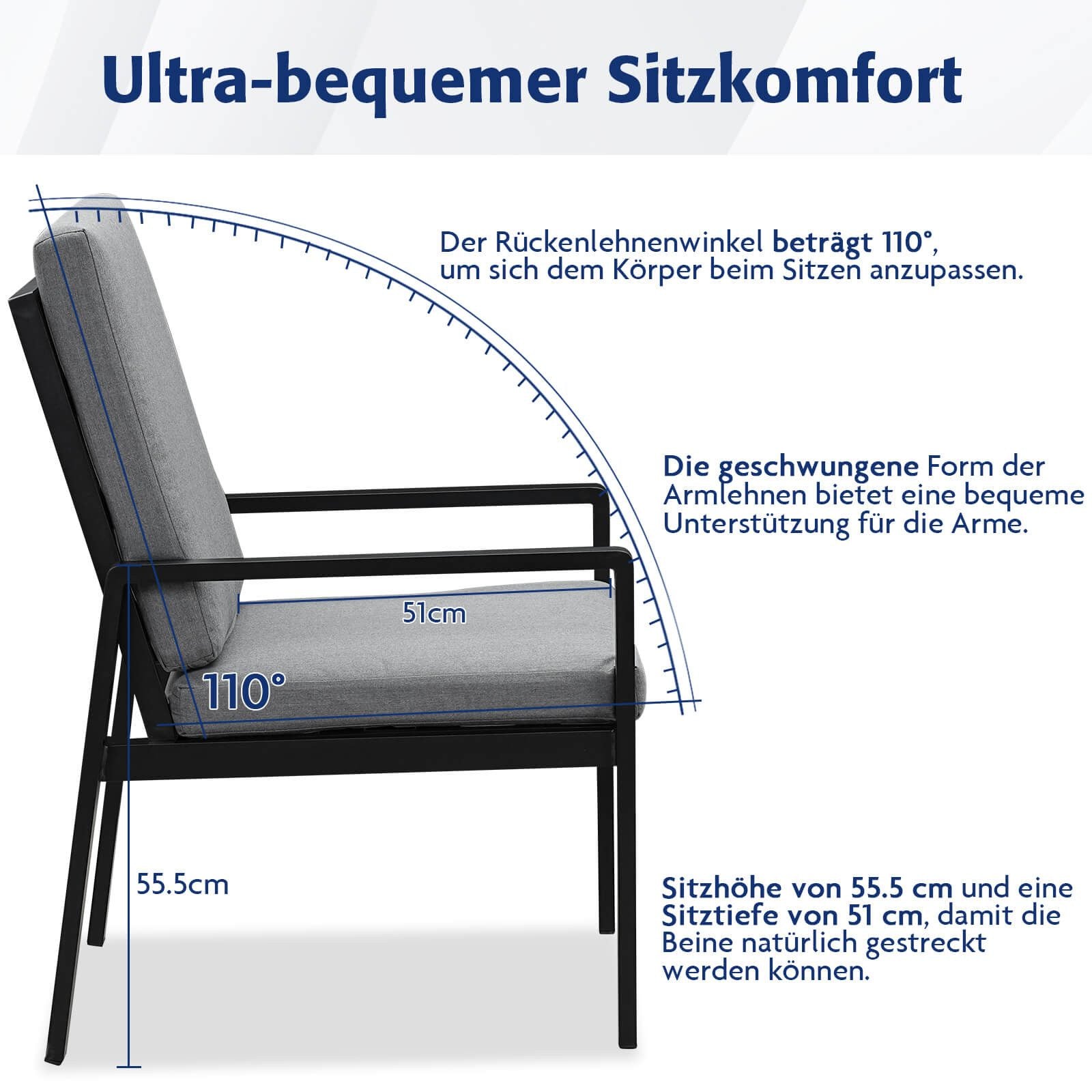Gartenlounge - Set Gartenmöbel Set Aluminium (Garten Essgruppe für 4 Personen, 5 - tlg., 4 Sessel, 1 Esstisch, inkl. Auflagen), Sitzgruppe Gartengarnitur Set wetterfest und platzsparende - MeXo - Home