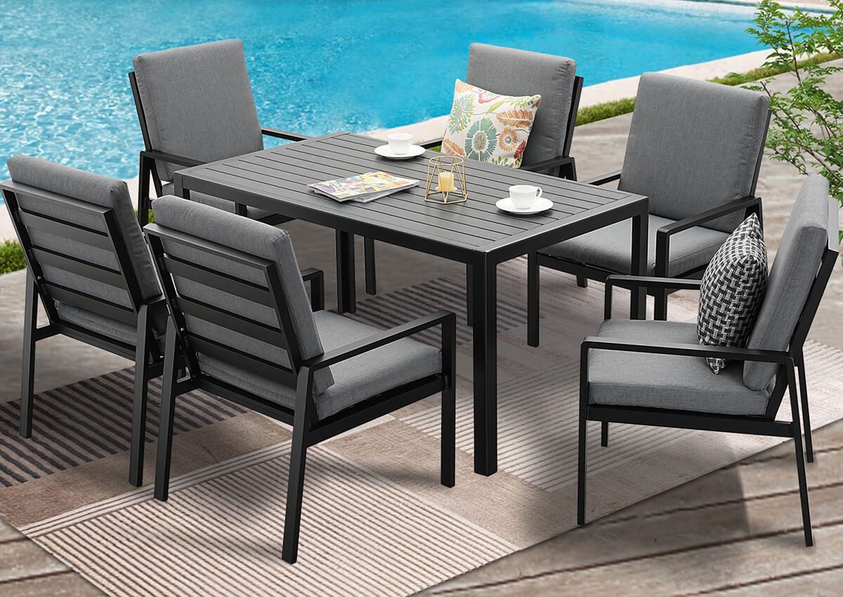 Gartenlounge - Set Gartenmöbel Set Aluminium (Garten Essgruppe für 4 Personen, 5 - tlg., 4 Sessel, 1 Esstisch, inkl. Auflagen), Sitzgruppe Gartengarnitur Set wetterfest und platzsparende - MeXo - Home