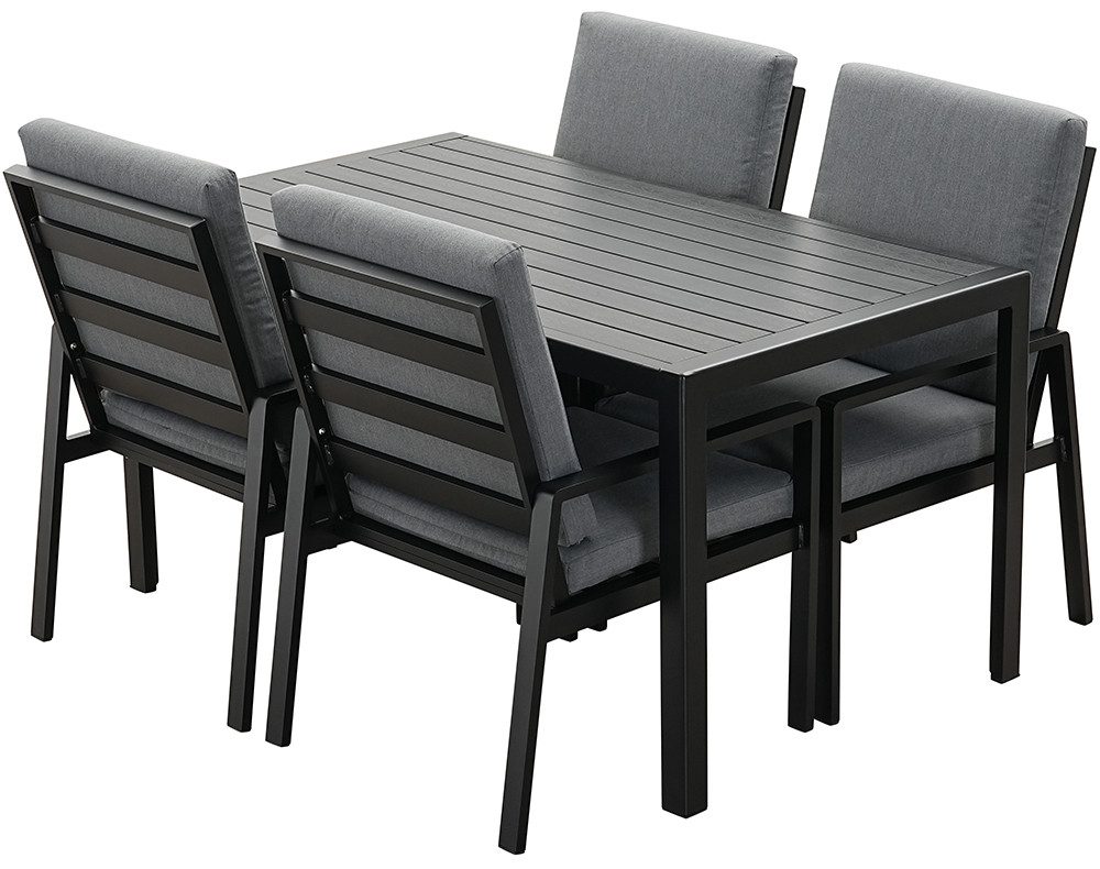Gartenlounge - Set Gartenmöbel Set Aluminium (Garten Essgruppe für 4 Personen, 5 - tlg., 4 Sessel, 1 Esstisch, inkl. Auflagen), Sitzgruppe Gartengarnitur Set wetterfest und platzsparende - MeXo - Home