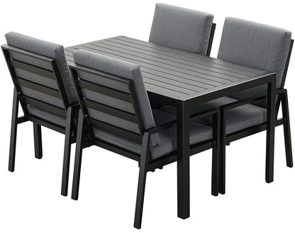 Gartenlounge - Set Gartenmöbel Set Aluminium (Garten Essgruppe für 4 Personen, 5 - tlg., 4 Sessel, 1 Esstisch, inkl. Auflagen), Sitzgruppe Gartengarnitur Set wetterfest und platzsparende - MeXo - Home