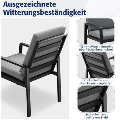 Gartenlounge - Set Gartenmöbel Set Aluminium (Garten Essgruppe für 4 Personen, 5 - tlg., 4 Sessel, 1 Esstisch, inkl. Auflagen), Sitzgruppe Gartengarnitur Set wetterfest und platzsparende - MeXo - Home