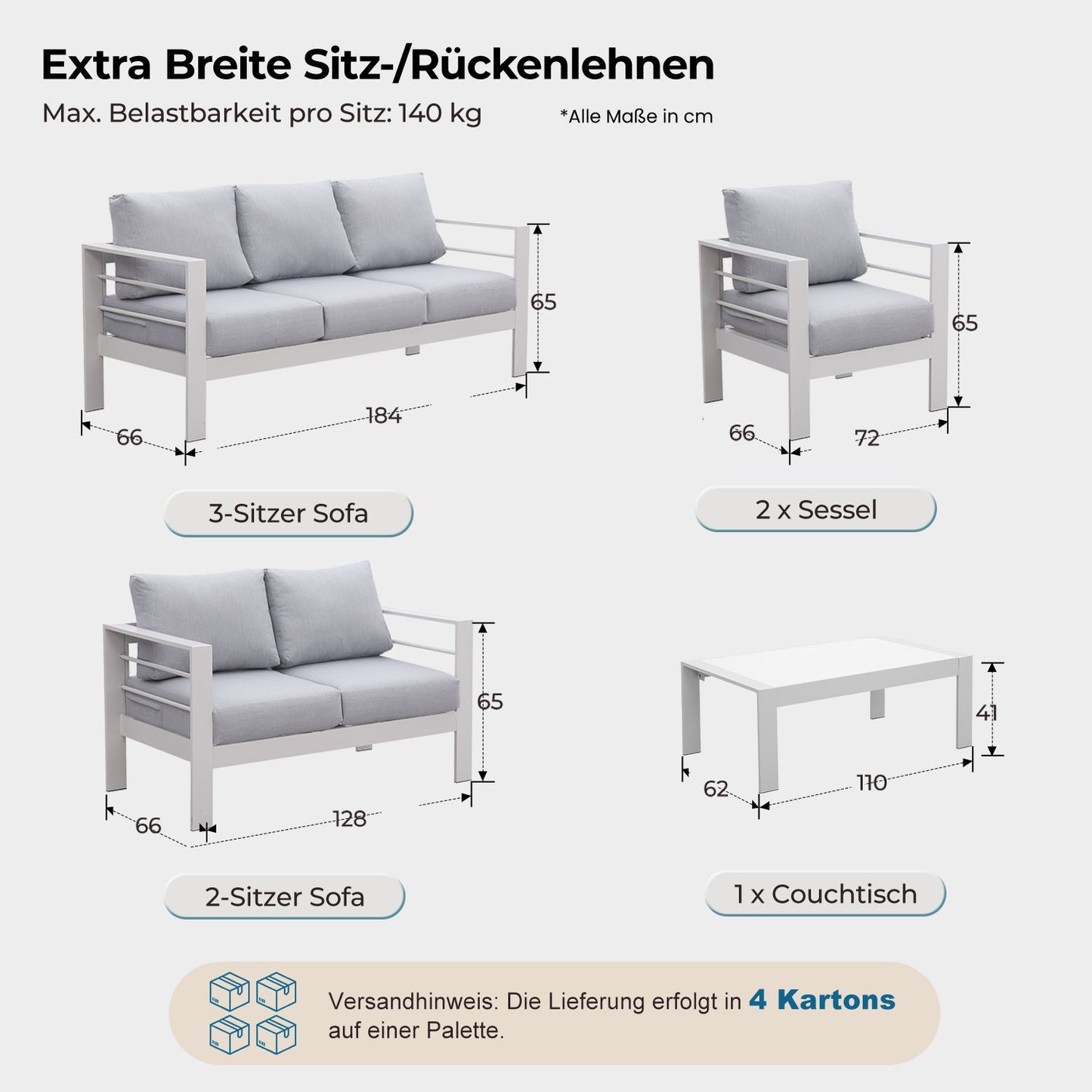Gartenlounge - Set Gartenmöbel Set Aluminium wetterfest 6 - 7 Personen - MeXo - Home
