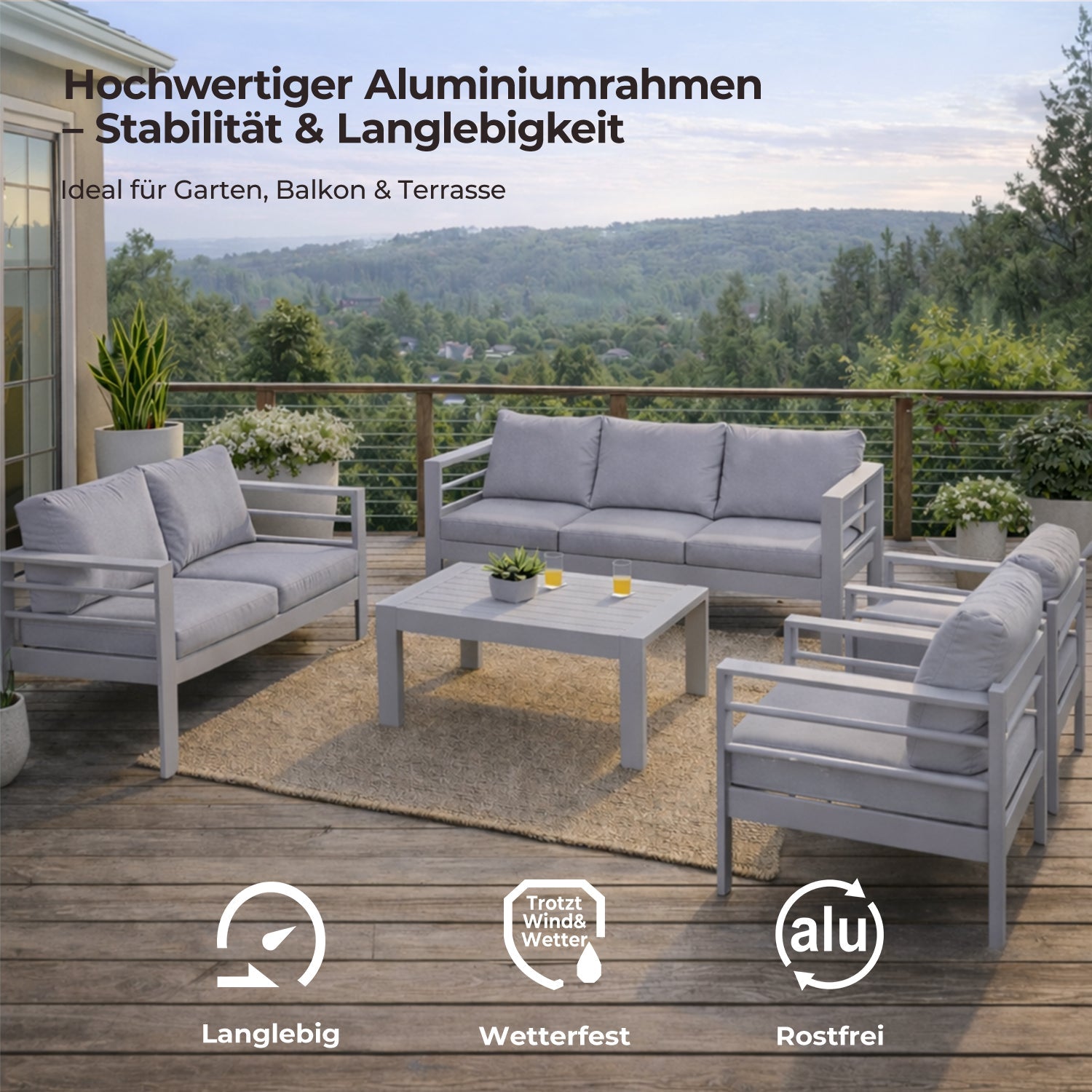 Gartenlounge - Set Gartenmöbel Set Aluminium wetterfest 6 - 7 Personen - MeXo - Home