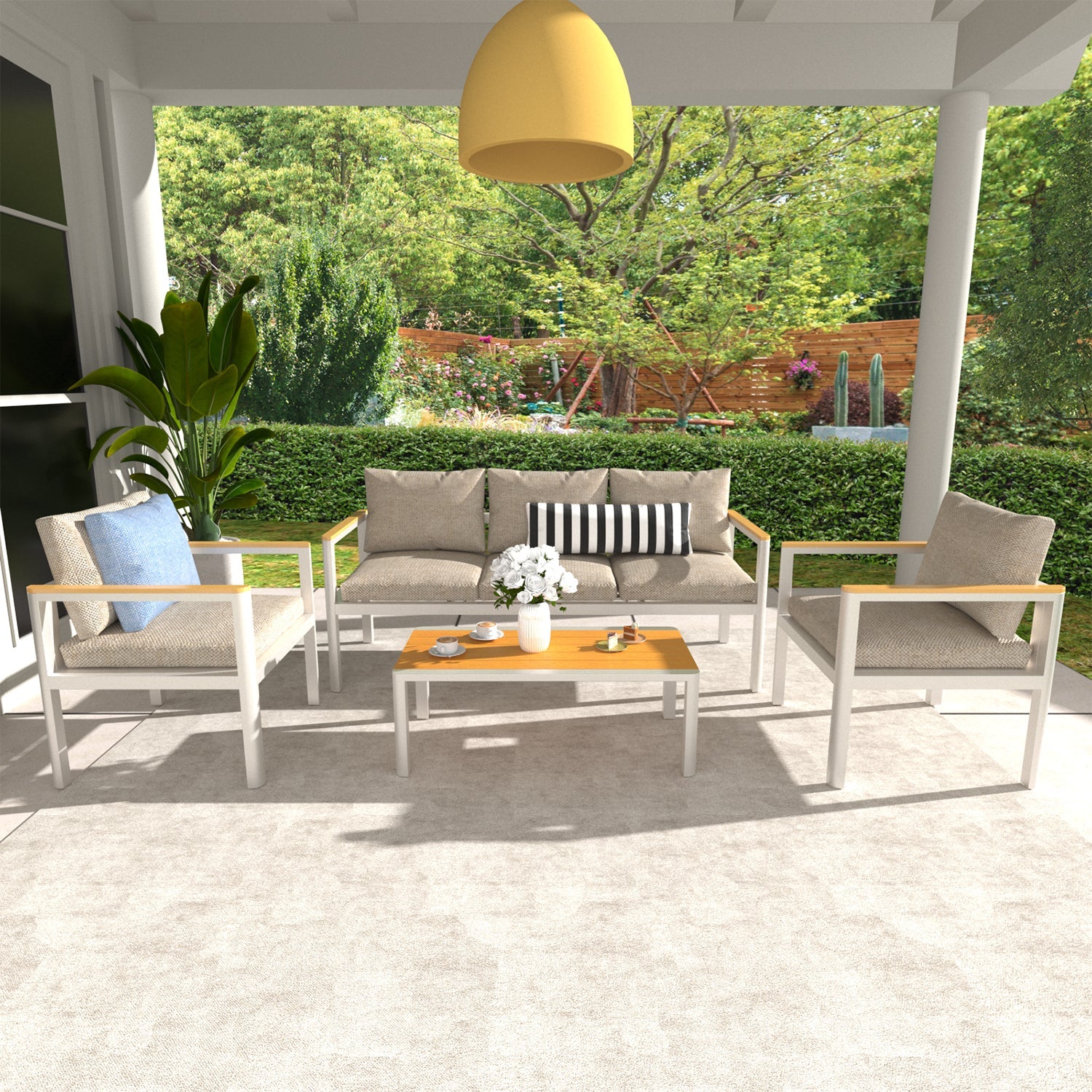 Gartenlounge - Set Gartenmöbel Set für 5 Personen outdoor wetterfest Aluminium (Balkonmöbel Set, 4 - tlg., 1 x 3 - Sitzer Sofa, 2 x Einzelsessel, 1 x Couchtisch, 10 Auflagen), Terrassenmöbel - Set mit Kissen und Sitzpolstern - MeXo - Home