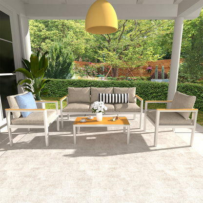 Gartenlounge - Set Gartenmöbel Set für 5 Personen outdoor wetterfest Aluminium (Balkonmöbel Set, 4 - tlg., 1 x 3 - Sitzer Sofa, 2 x Einzelsessel, 1 x Couchtisch, 10 Auflagen), Terrassenmöbel - Set mit Kissen und Sitzpolstern - MeXo - Home