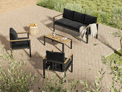 Gartenlounge - Set Gartenmöbel Set für 5 Personen outdoor wetterfest Aluminium (Balkonmöbel Set, 4 - tlg., 1 x 3 - Sitzer Sofa, 2 x Einzelsessel, 1 x Couchtisch, 10 Auflagen), Terrassenmöbel - Set mit Kissen und Sitzpolstern - MeXo - Home