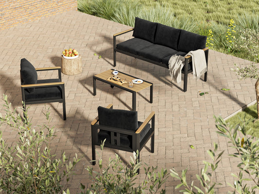 Gartenlounge - Set Gartenmöbel Set für 5 Personen outdoor wetterfest Aluminium (Balkonmöbel Set, 4 - tlg., 1 x 3 - Sitzer Sofa, 2 x Einzelsessel, 1 x Couchtisch, 10 Auflagen), Terrassenmöbel - Set mit Kissen und Sitzpolstern - MeXo - Home
