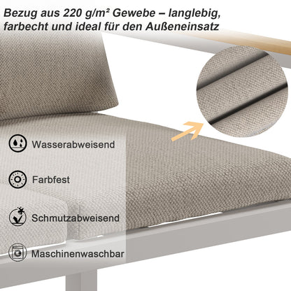 Gartenlounge - Set Gartenmöbel Set Sitzgruppe für 4 Personen Aluminium wetterfest (Balkonmöbel Set, 4 - tlg., 1 x 2 - Sitzer Sofa, 2 x Einzelsessel, 1 x Couchtisch, 8 Auflagen), Terrassenmöbel - Set mit Kissen und Sitzpolstern - MeXo - Home