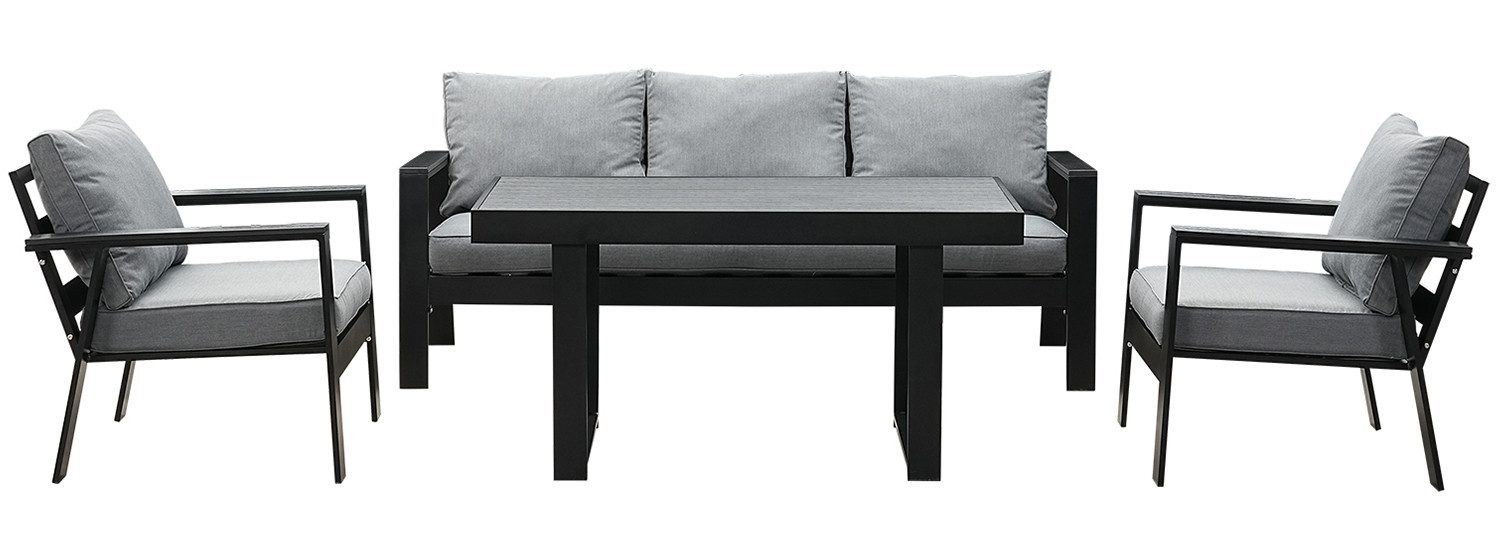 Gartenlounge - Set Terrassenmöbel Set 130x66x66cm Esstisch 5 Personen Alu wetterfest (10cm Deluxe Relax - Sitzkissen, 4 - tlg., Belastbarkeit pro Sitzplatz 140kg), Aluminium mit bequemer Neigung der Lehne, großzügige Sitzgelegenheit - MeXo - Home