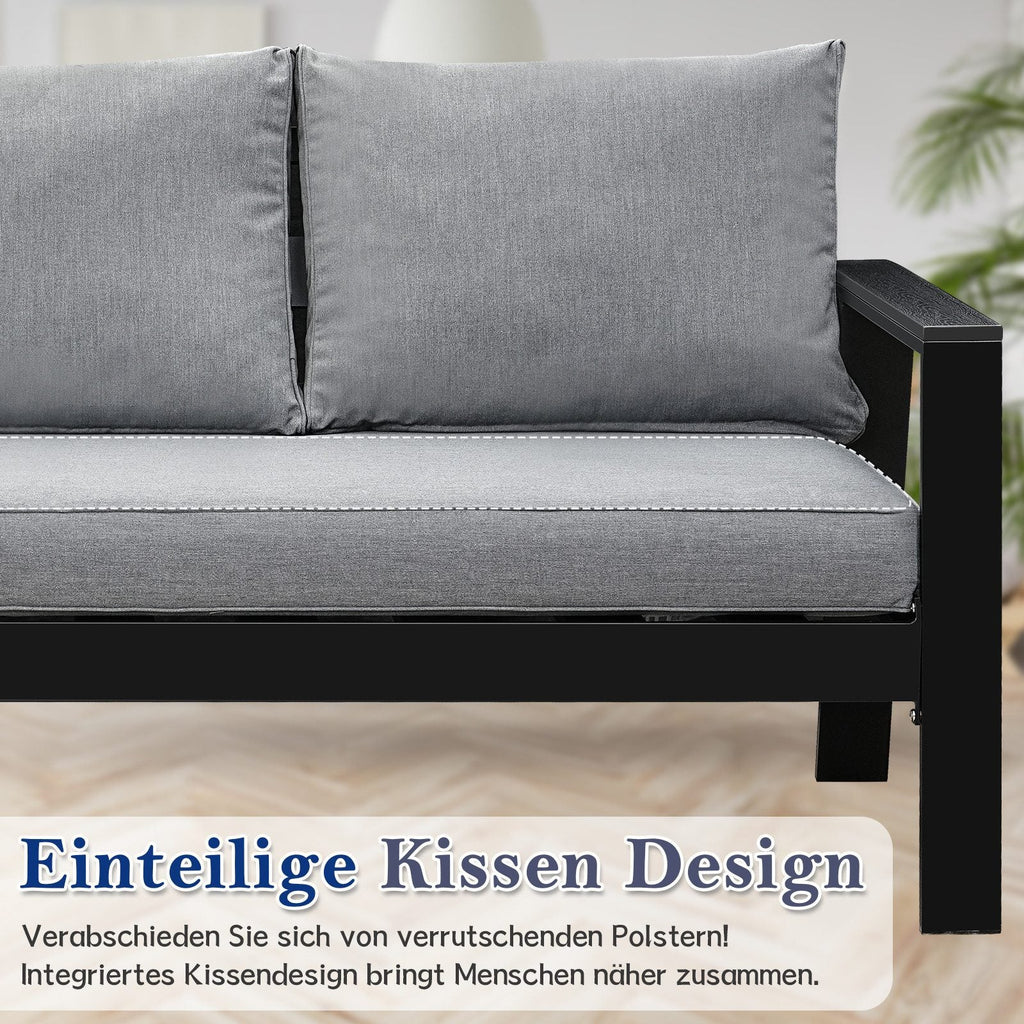 Gartenlounge - Set Terrassenmöbel Set 130x66x66cm Esstisch 5 Personen Alu wetterfest (10cm Deluxe Relax - Sitzkissen, 4 - tlg., Belastbarkeit pro Sitzplatz 140kg), Aluminium mit bequemer Neigung der Lehne, großzügige Sitzgelegenheit - MeXo - Home