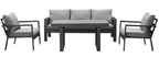 Gartenlounge - Set Terrassenmöbel Set 130x66x66cm Esstisch 5 Personen Alu wetterfest (10cm Deluxe Relax - Sitzkissen, 4 - tlg., Belastbarkeit pro Sitzplatz 140kg), Aluminium mit bequemer Neigung der Lehne, großzügige Sitzgelegenheit - MeXo - Home