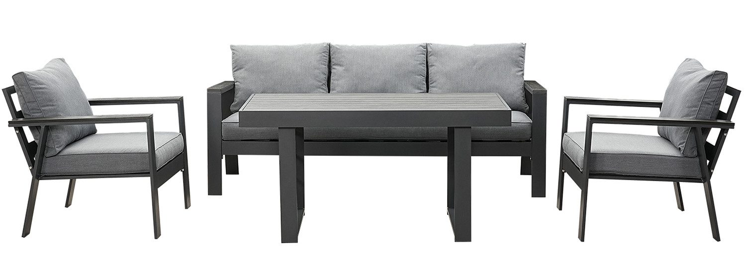 Gartenlounge - Set Terrassenmöbel Set 130x66x66cm Esstisch 5 Personen Alu wetterfest (10cm Deluxe Relax - Sitzkissen, 4 - tlg., Belastbarkeit pro Sitzplatz 140kg), Aluminium mit bequemer Neigung der Lehne, großzügige Sitzgelegenheit - MeXo - Home