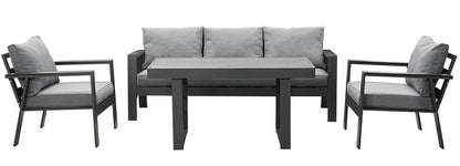 Gartenlounge - Set Terrassenmöbel Set 130x66x66cm Esstisch 5 Personen Alu wetterfest (10cm Deluxe Relax - Sitzkissen, 4 - tlg., Belastbarkeit pro Sitzplatz 140kg), Aluminium mit bequemer Neigung der Lehne, großzügige Sitzgelegenheit - MeXo - Home