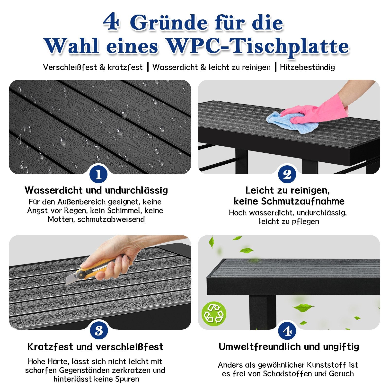 Gartenlounge - Set Terrassenmöbel Set 130x66x66cm Esstisch 5 Personen Alu wetterfest (10cm Deluxe Relax - Sitzkissen, 4 - tlg., Belastbarkeit pro Sitzplatz 140kg), Aluminium mit bequemer Neigung der Lehne, großzügige Sitzgelegenheit - MeXo - Home