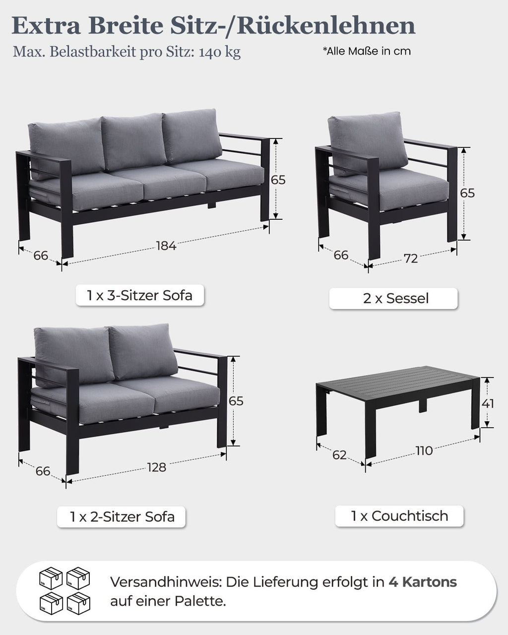Gartenmöbel 5 - tlg. für 6 - 7 Personen - MeXo