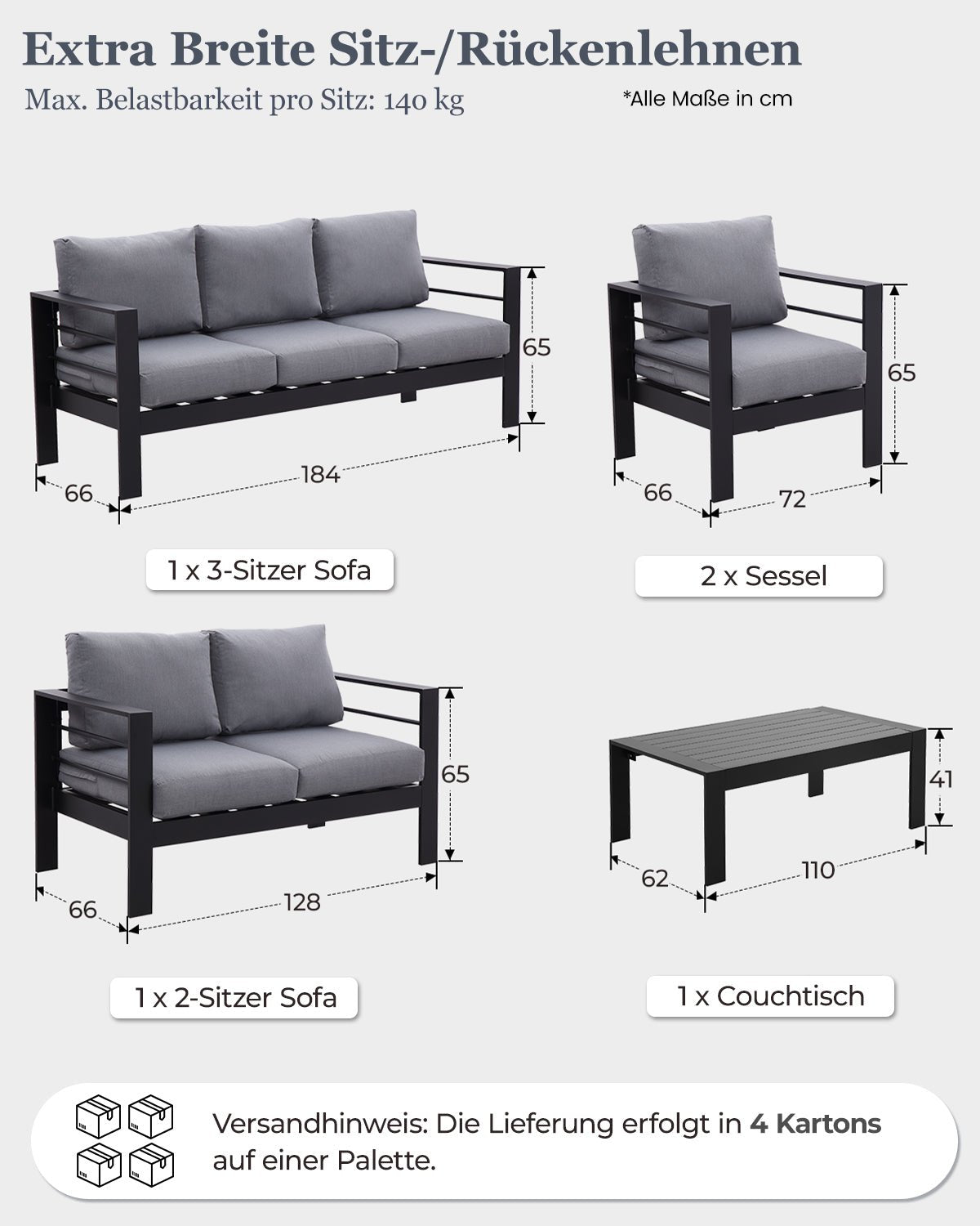 Gartenmöbel 5 - tlg. für 6 - 7 Personen - MeXo