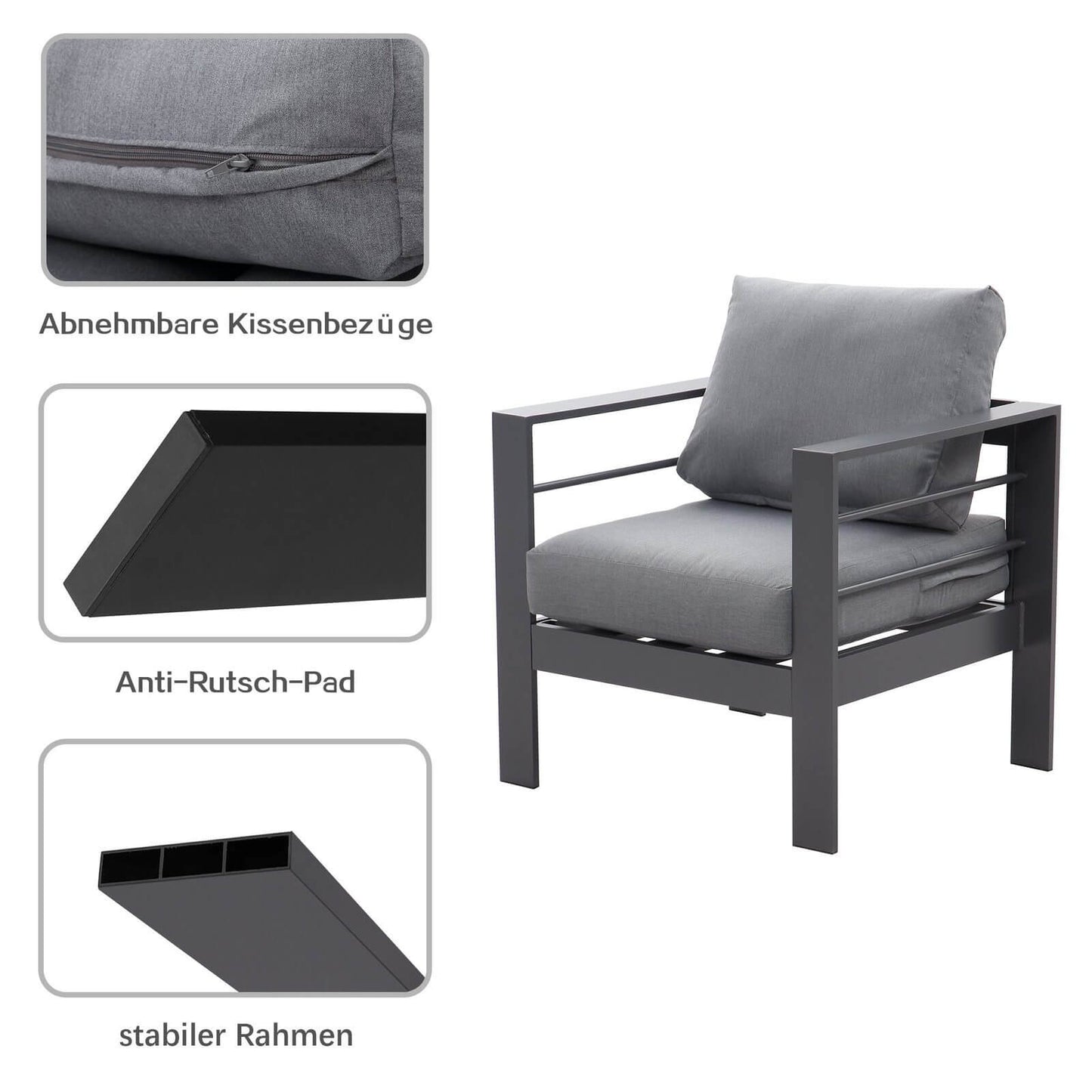 Lounge Gartenmöbel Set aus Aluminium für 4 Personen Grau - MeXo - Home