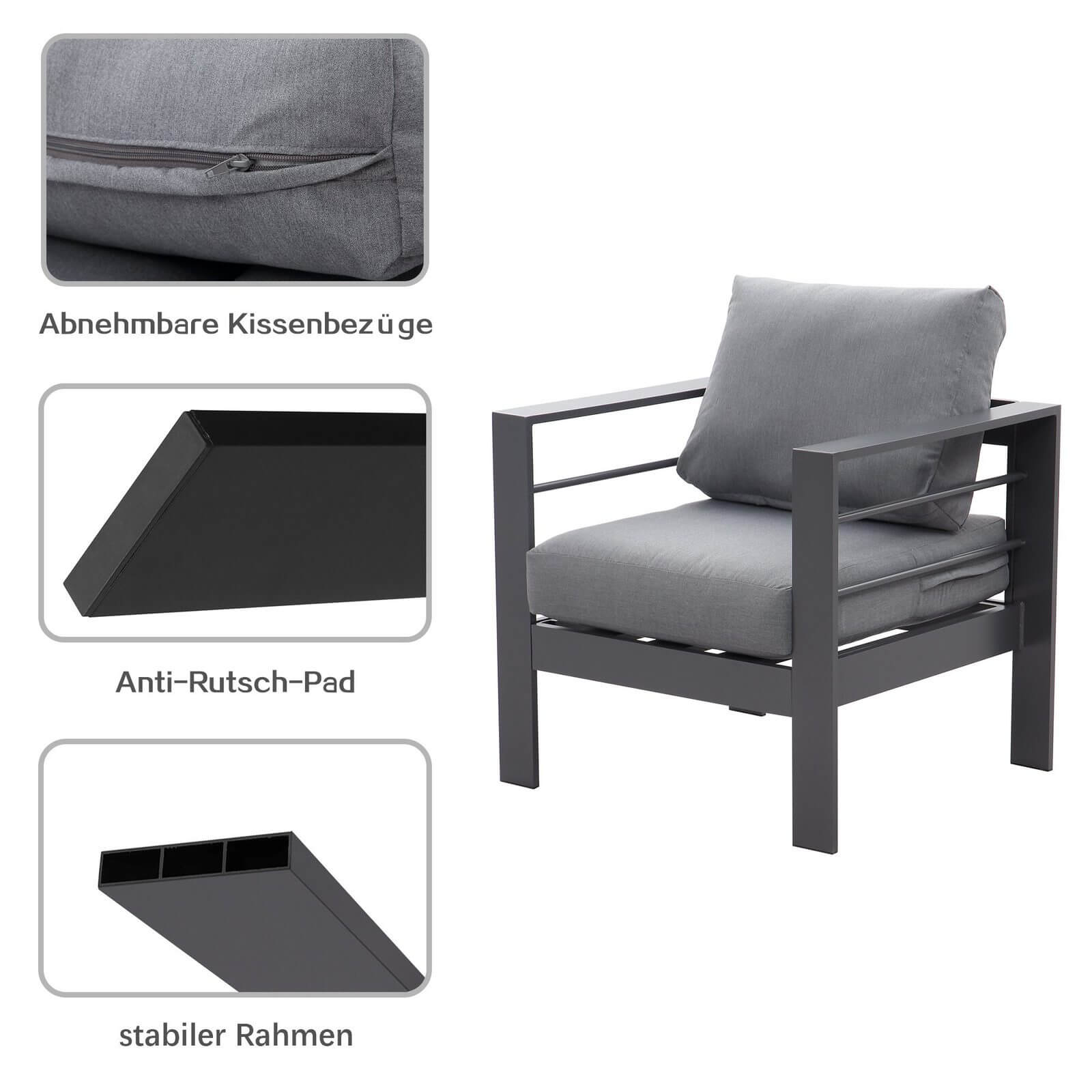 Lounge Gartenmöbel Set aus Aluminium für 4 Personen Grau - MeXo - Home