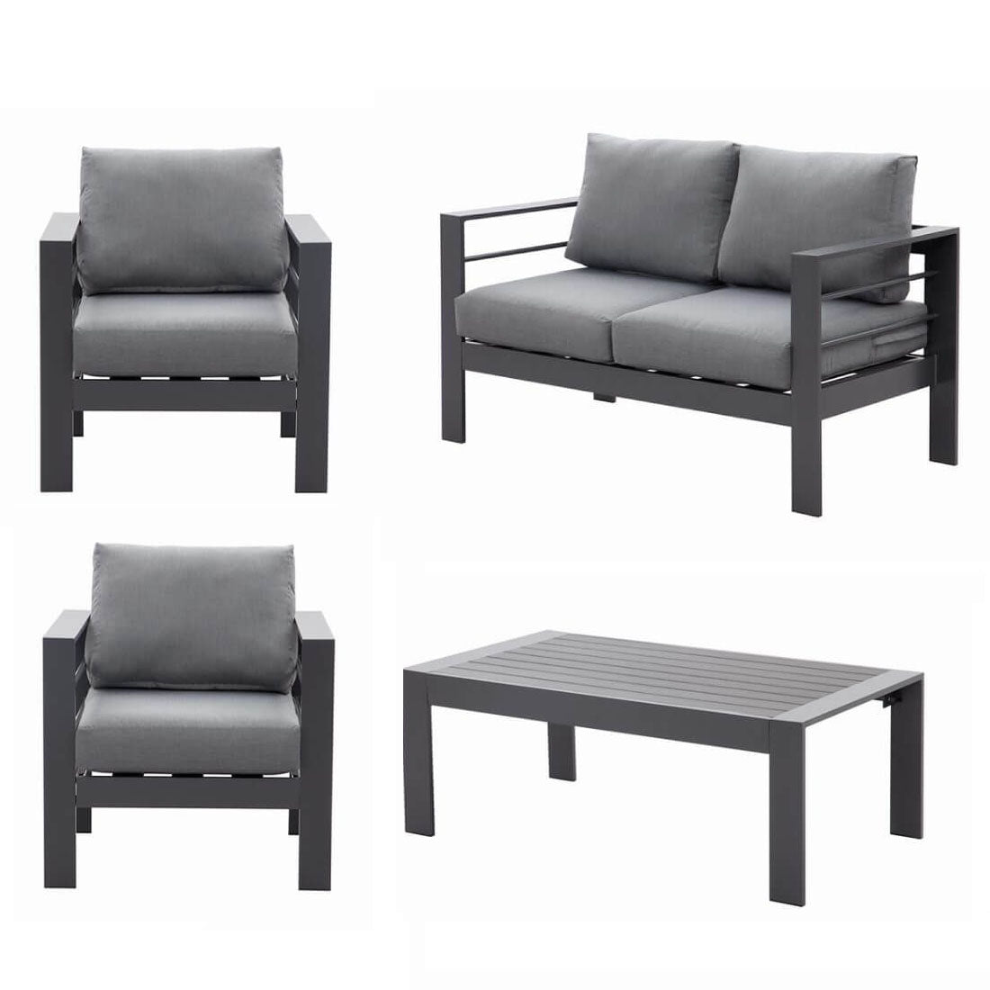 Lounge Gartenmöbel Set aus Aluminium für 4 Personen Grau - MeXo - Home