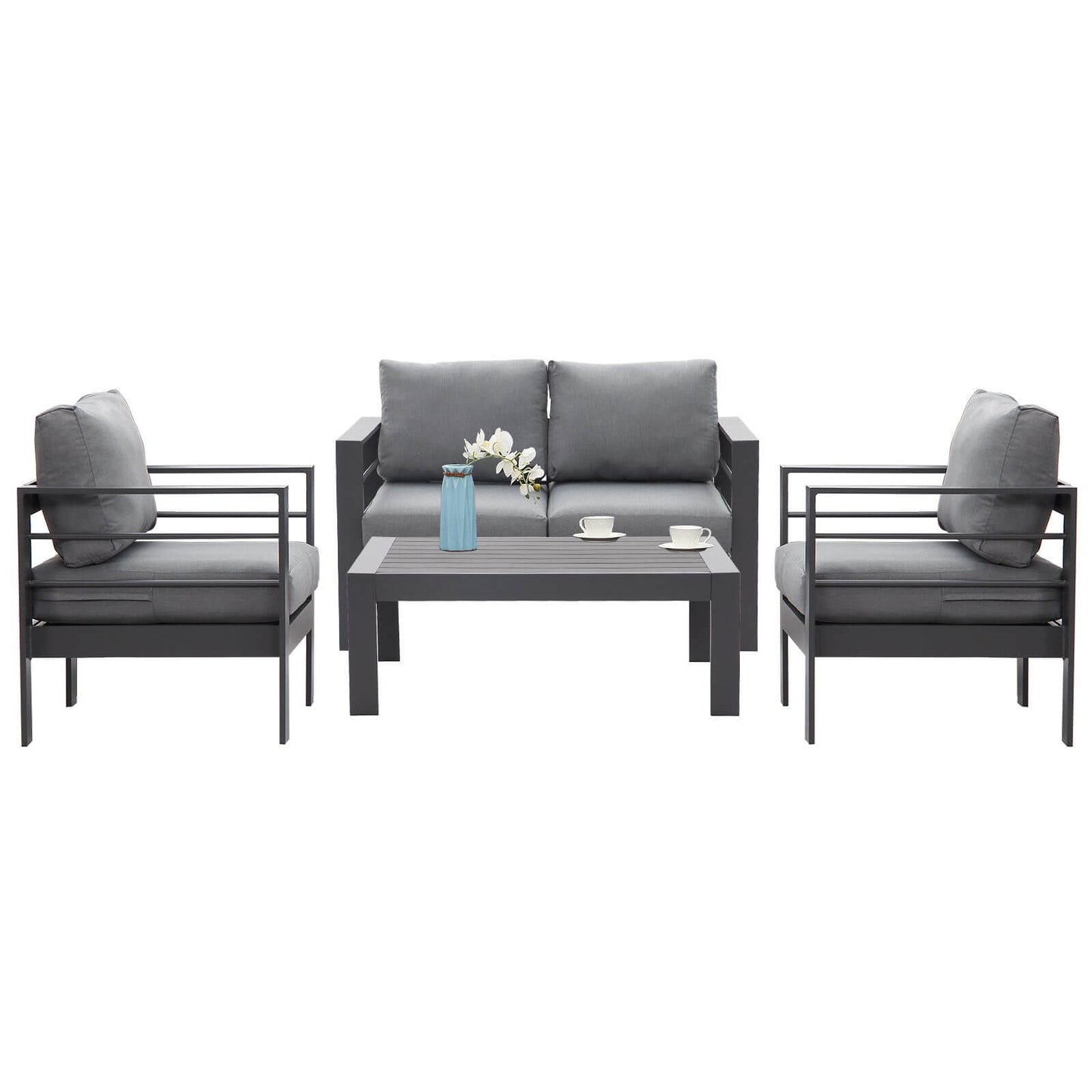 Lounge Gartenmöbel Set aus Aluminium für 4 Personen Grau - MeXo - Home