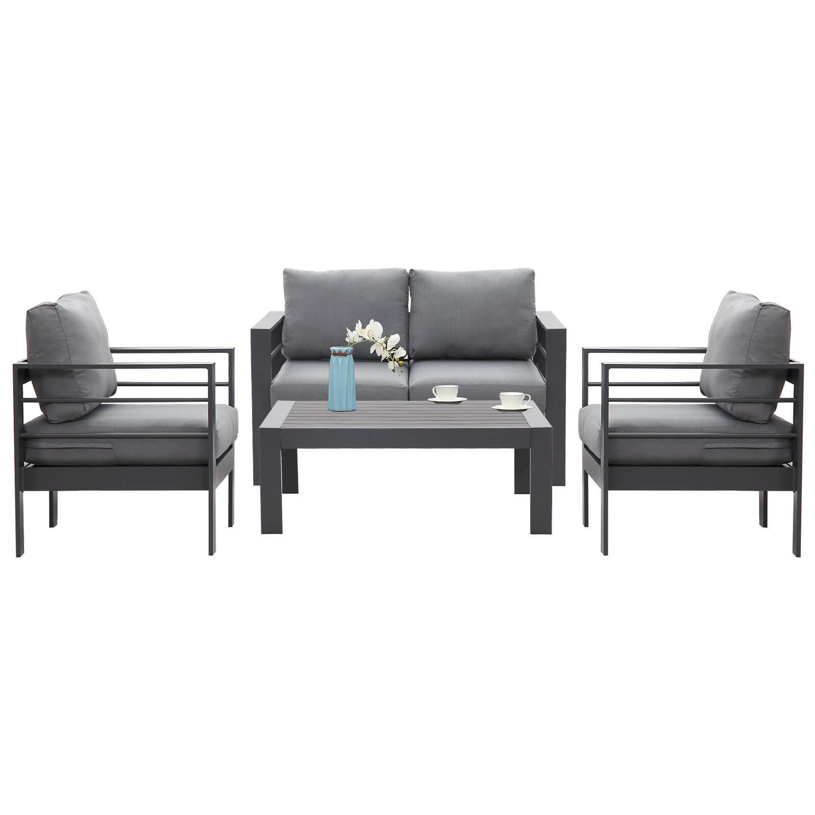Lounge Gartenmöbel Set aus Aluminium für 4 Personen Grau - MeXo - Home
