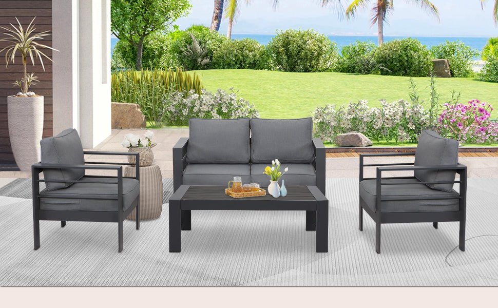 Lounge Gartenmöbel Set aus Aluminium für 4 Personen Grau - MeXo - Home
